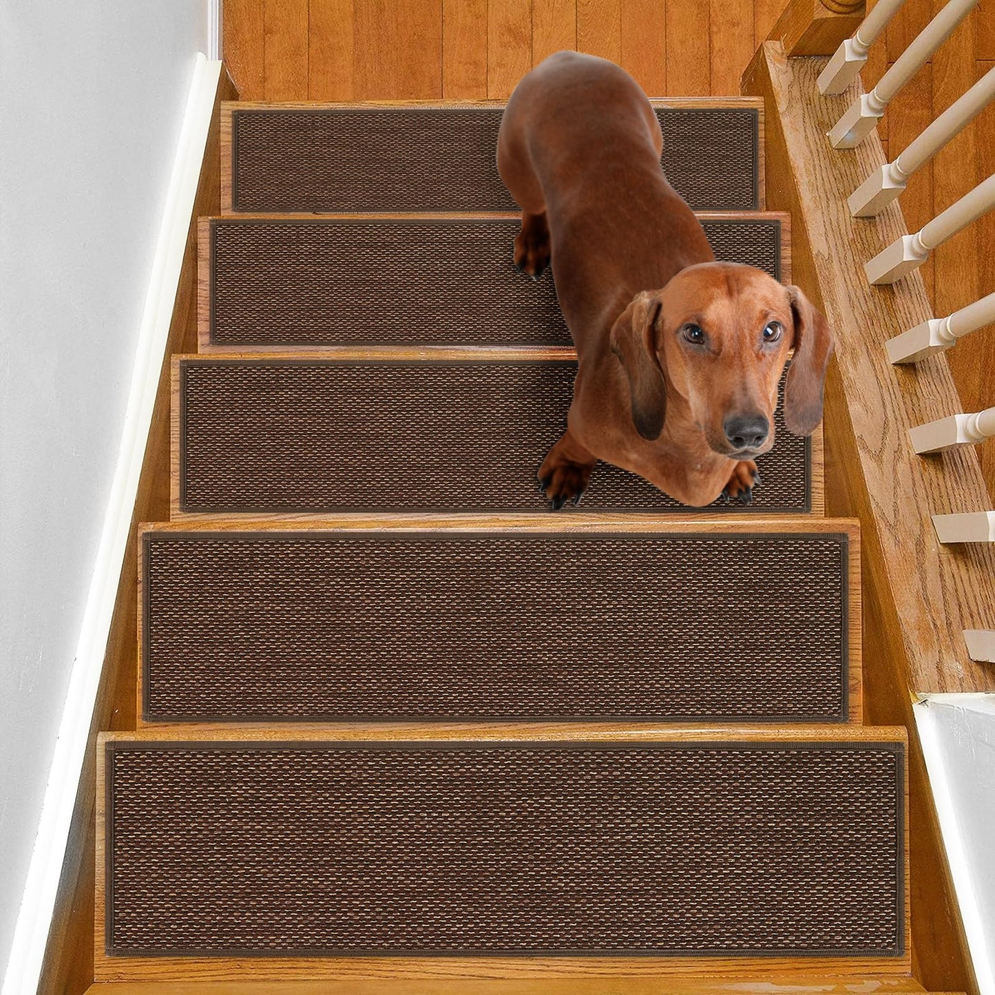 SMILOOL Stair Treads Non Slip for Wooden Steps Indoor 9" x 36" 15 Pack Extra Wide Stairs Tread Carpet Runner, Step Pads with Reusable Adhesive for Dogs Kids Elders, Machine Washable, Brown