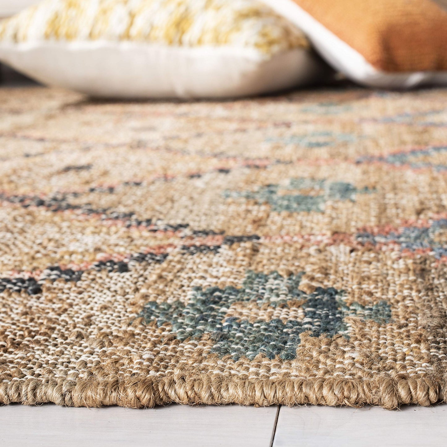 SAFAVIEH Kilim Collection Runner Rug - 2'3" x 8', Natural & Blue, Handmade Moroccan Boho Jute & Cotton, Ideal for High Traffic Areas in Living Room, Bedroom (KLM753A)