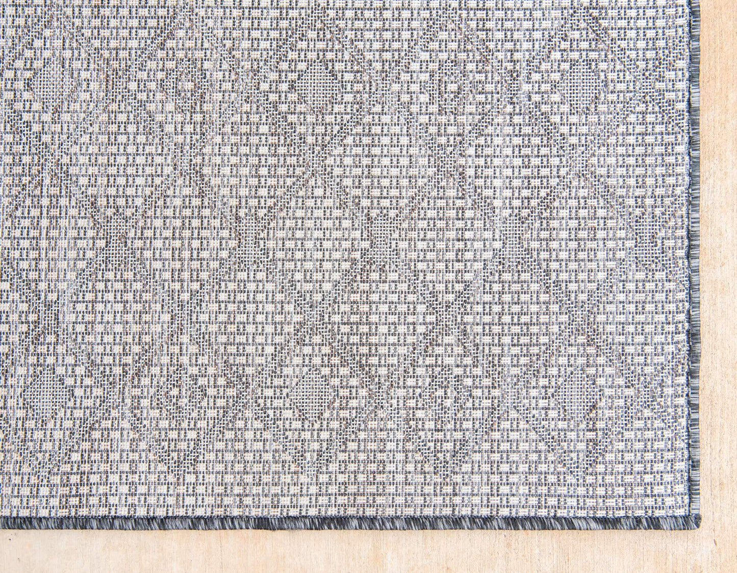 Unique Loom Outdoor Trellis Collection Area Rug - Tribal Trellis (2' x 6' 1" Runner, Charcoal Gray/ Natural)