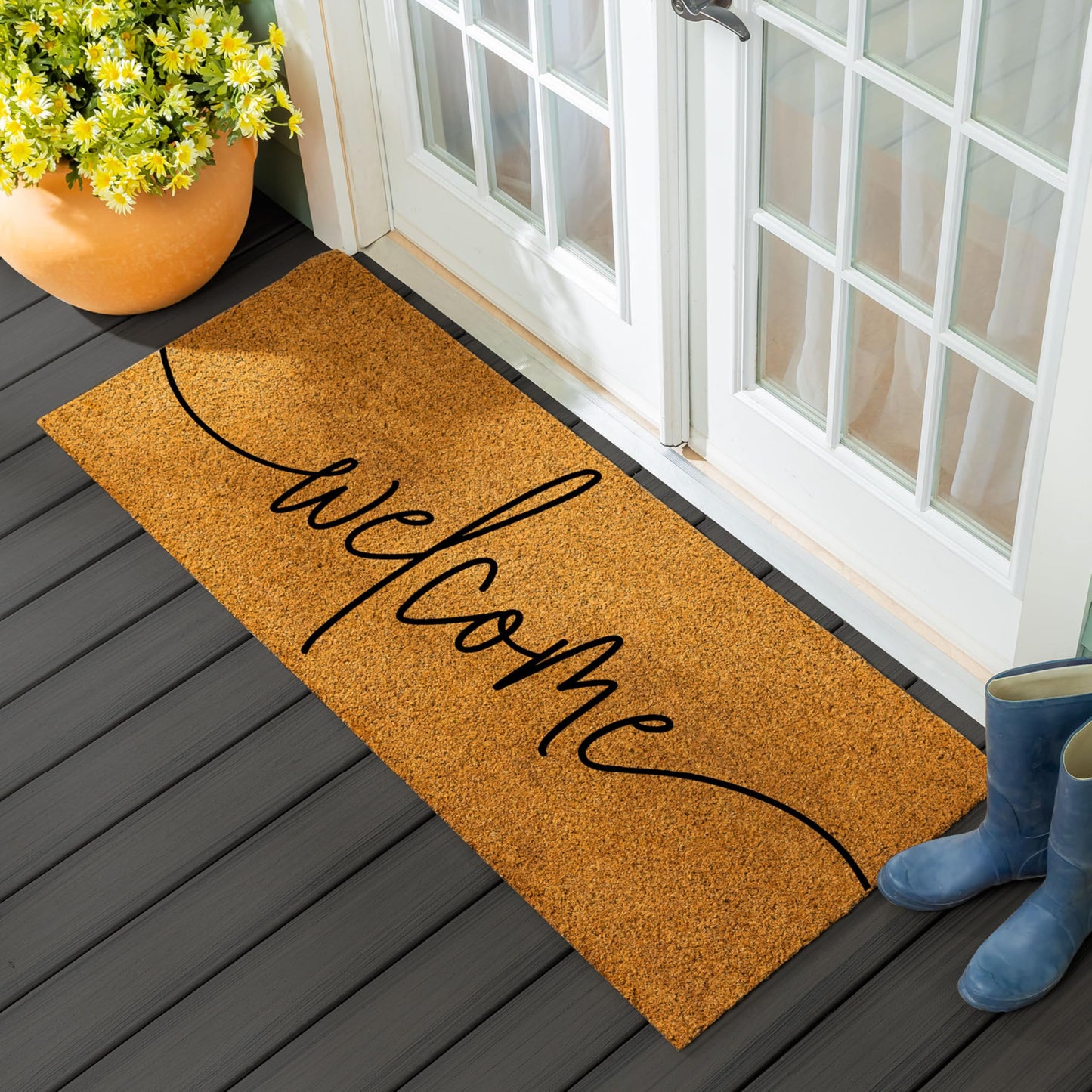 Evergreen Nature Coir Doormat, 2'x5' Large Welcome Mats for Double Doors, Outdoor Indoor Entrance Rug, Non-Slip Front Door Mat for Outside Porch Patio (Coastal Welcome, 60"x24")