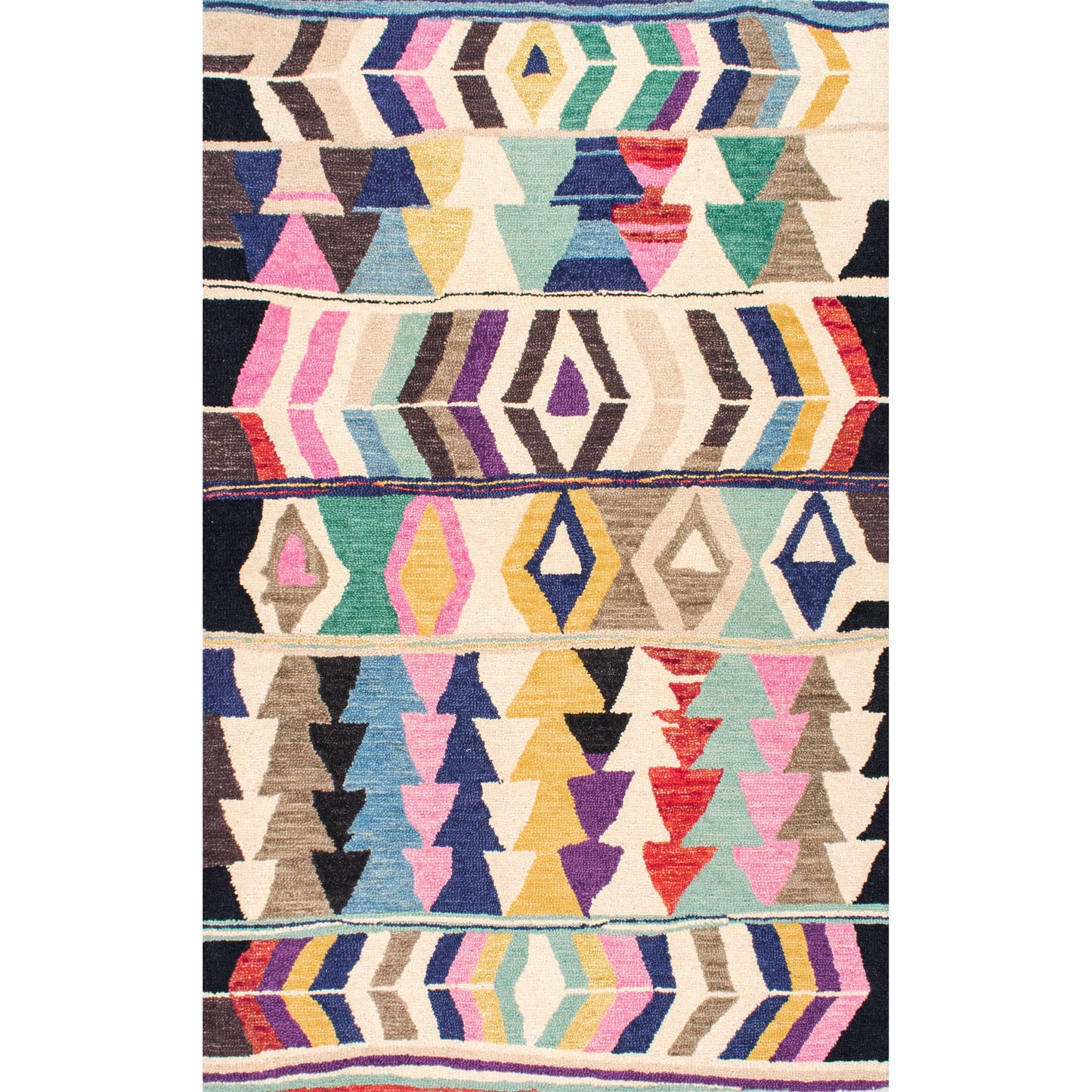 Nuloom Ofelia Handmade, Multicolor/Black, 5' x 8', Geometric, Wool, Soft and Cozy, High Traffic, Stain Resistant, Easy Clean, Durable Runner for Bedroom, Living Room, Dining, Den, Foyer