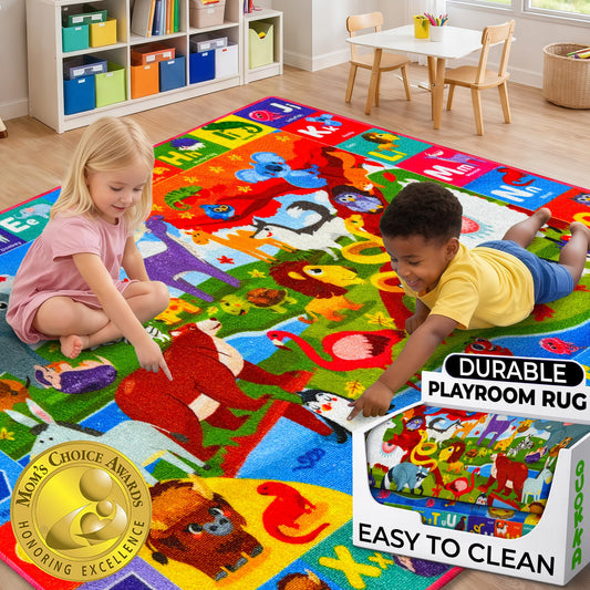 QUOKKA Classroom Rug for Kids - 79x60 ABC Rugs for Playroom - Alphabet Learning Area Rug for Bedroom - Ocean Toddler Rug for Boys and Girls - Carpet for Kids Room