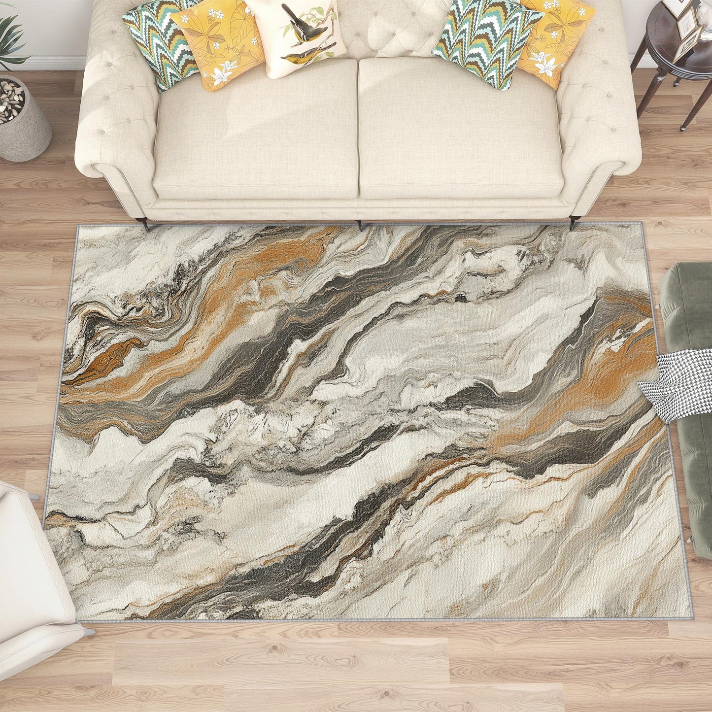Aquailis Marble Rugs for Living Room - Marble Swirl Rug, 3x4 Rug, Modern Abstract Area Rug, Contemporary Washable Non Slip Rugs, Beige Luxury Carpet - Home Decor, Modern Gifts for Women