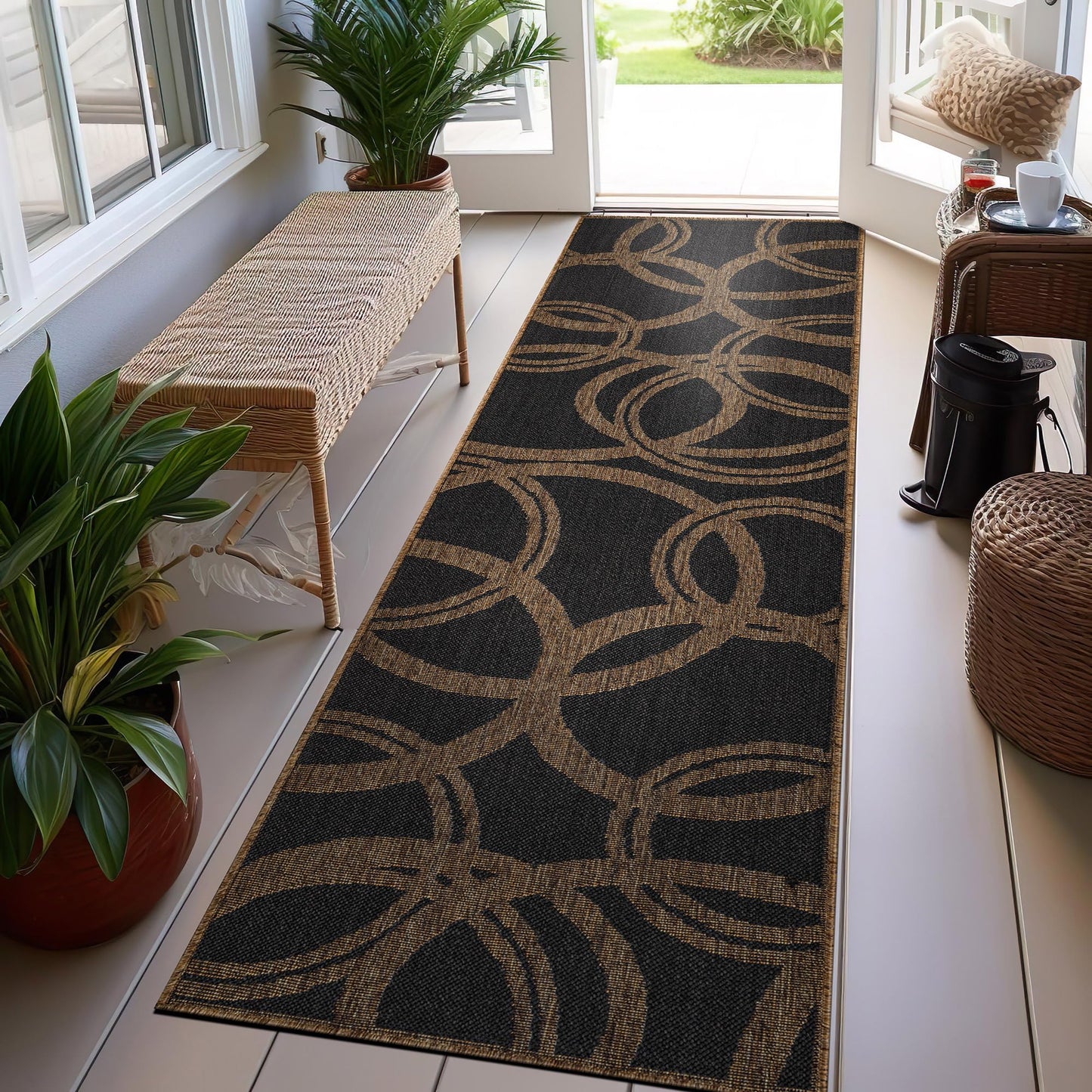 Rugshop Abstract Indoor Outdoor Flat Woven Runner Rug,Natural Jute-Style,Easy-Care Patio Rug for Backyard Porch Deck Balcony, 2'3" x 6' Dark Gray/Natural
