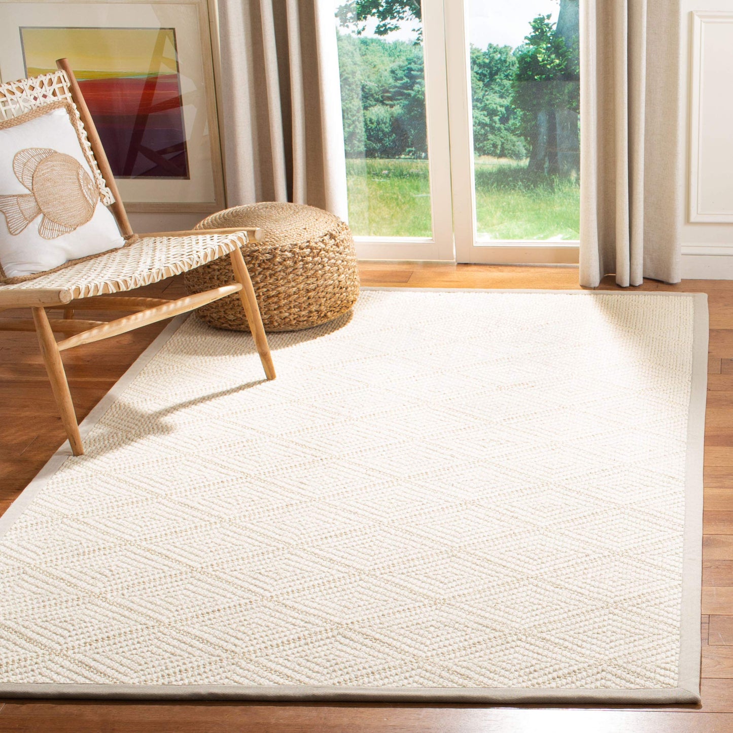SAFAVIEH Palm Beach Collection Area Rug - 5' x 8', Ivory & Grey, Handmade Sisal, Ideal for High Traffic Areas in Living Room, Bedroom (PAB610F)