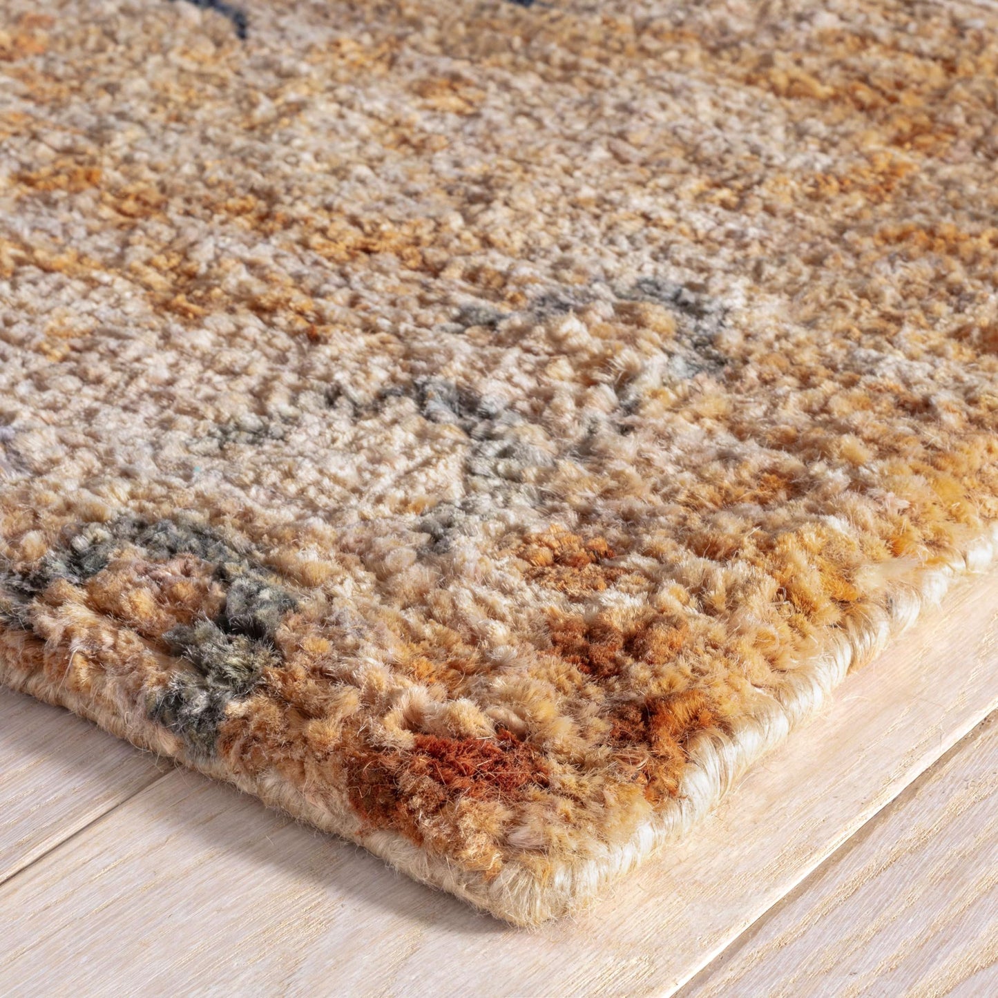 Dash and Albert Horseshoe Neutral Hand Knotted Jute Rug, Runner-2.5 X 8 Feet, Neutral/Blue Geometric Pattern - Premium Luxury Hotel Quality Soft Breathable Hypoallergenic Machine Washable Easy