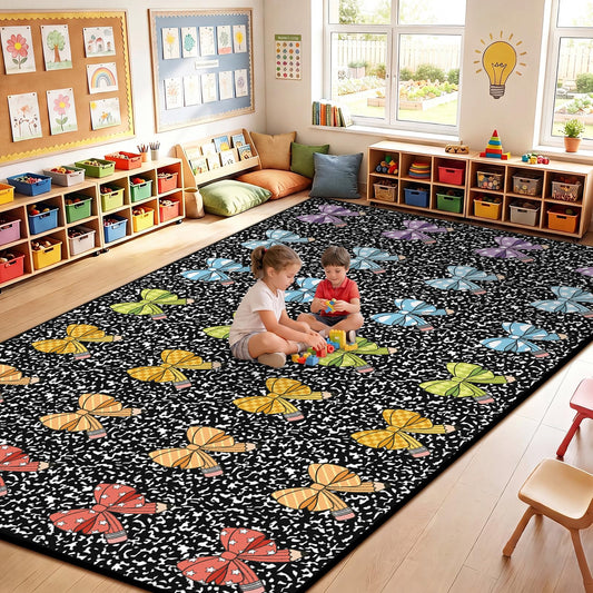 BreezeHug 7.6x12 ft Classroom Rugs Elementary Colorful Composition Book Bows Carpet Non-Slip Thick Educational Area Mat for Preschool Elementary School Playroom Nursery Daycare Back to School Decor