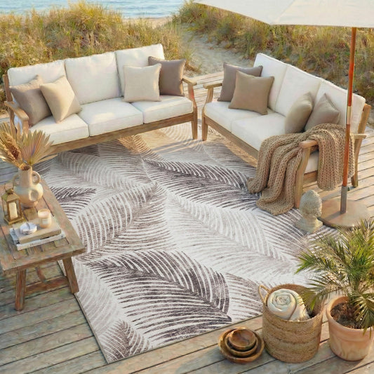ReaLife Rugs Machine Washable Indoor Outdoor - Mat Rug Foldable Printed Thin Lightweight Cushioned Fade Resistant Patio Deck Dock Porch Pool Balcony Camping - Zoey - Beige 5' x 7'