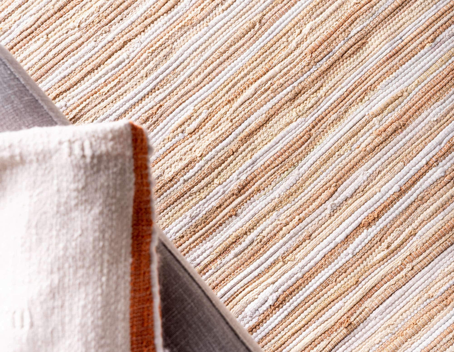 Unique Loom Chindi Cotton Collection Soft Hand Woven Natural Fiber Striped Area Rug, 2 ft x 6 ft, Beige/Ivory