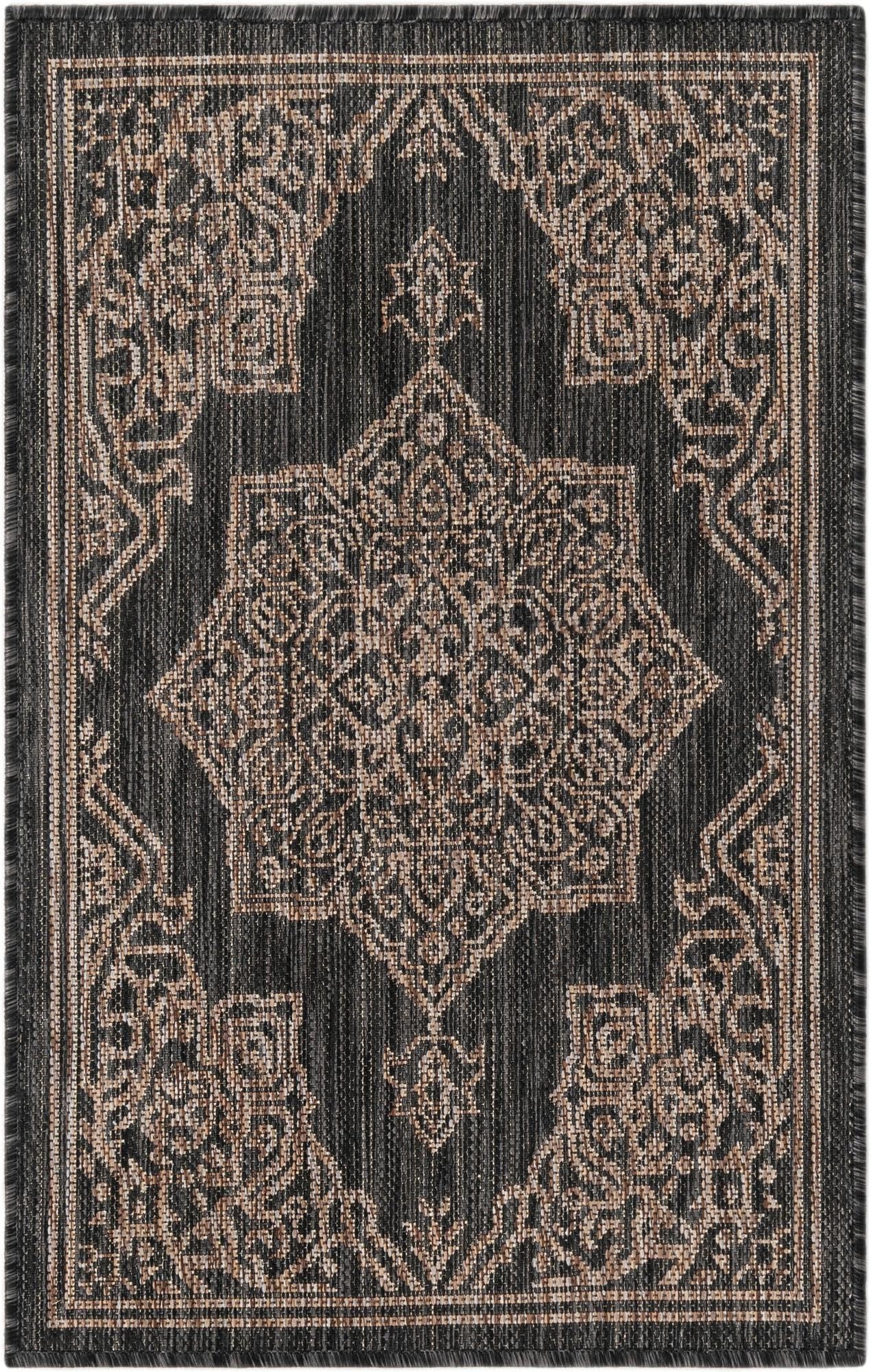 Unique Loom Outdoor Traditional Collection Area Rug - Antique (2' x 3' 1" Rectangle Charcoal Gray/Natural)