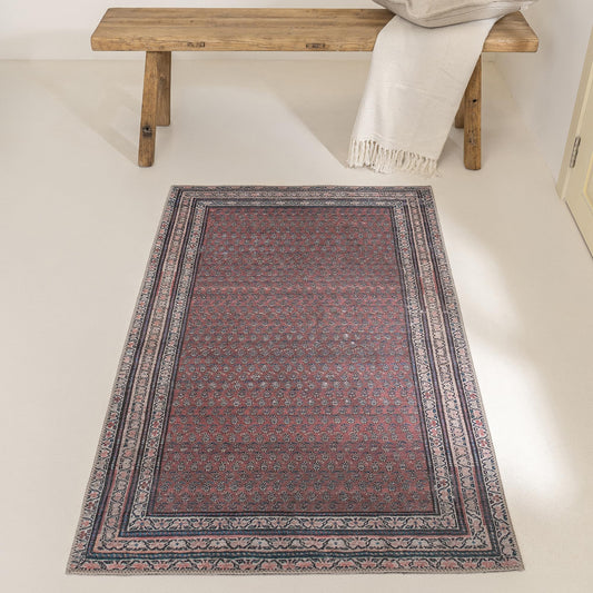 KNOTTING MATTERS Rusty Rhythm 3’ x 5’ Area Rug – Deep Rust & Charcoal Heritage Flatweave, Low-Pile – Easy Clean Accent Rug – Perfect for Entryway, Hallway, Kitchen, Bedroom – Pet & Kid Friendly