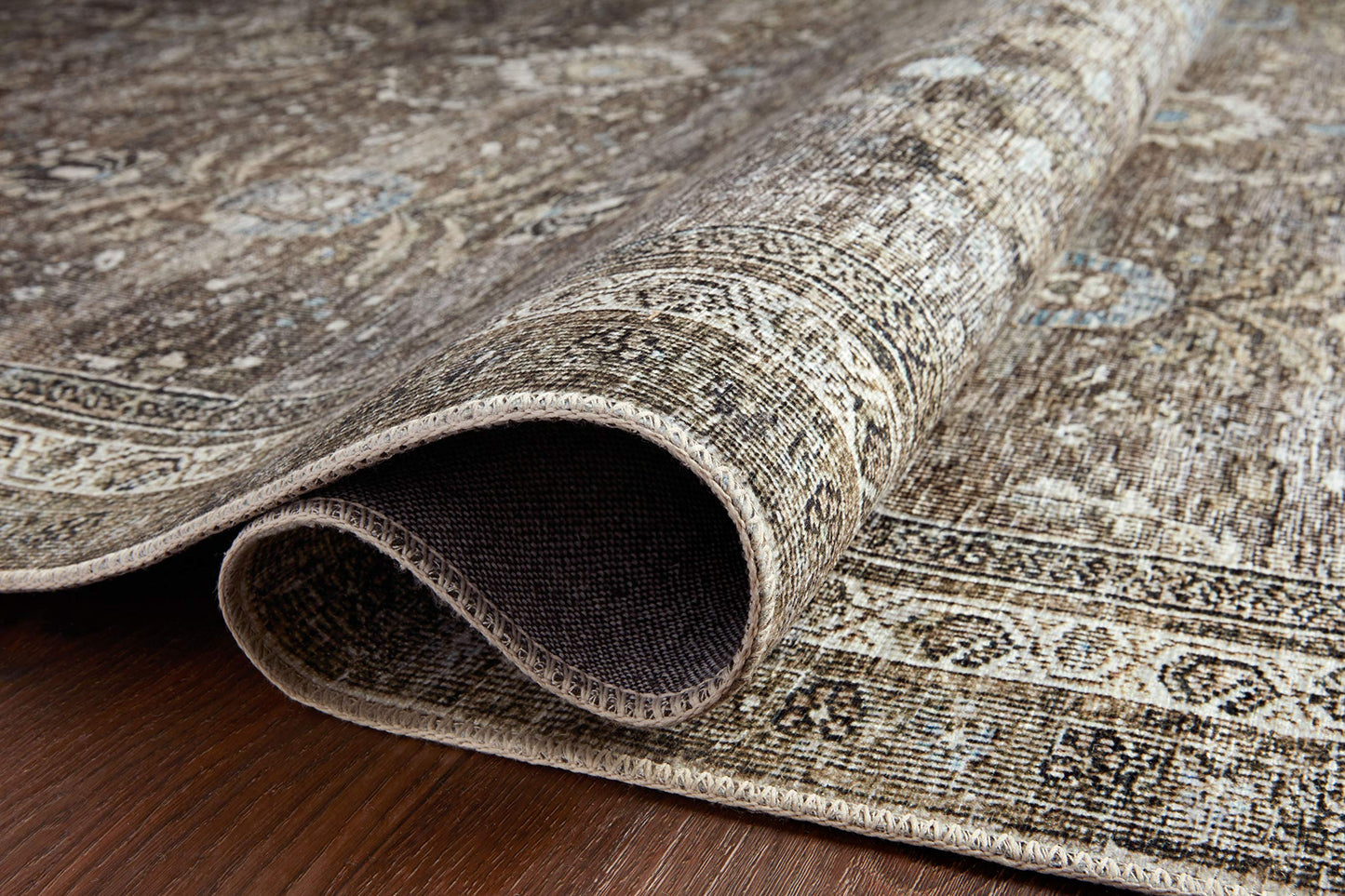 Loloi Layla Collection LAY-13 Antique/Moss 7'-6" x 9'-6" .13" Thick Area Rug, Soft, Durable, Vintage Inspired, Distressed, Low Pile, Non-Shedding, Easy Clean, Printed, Living Room Rug