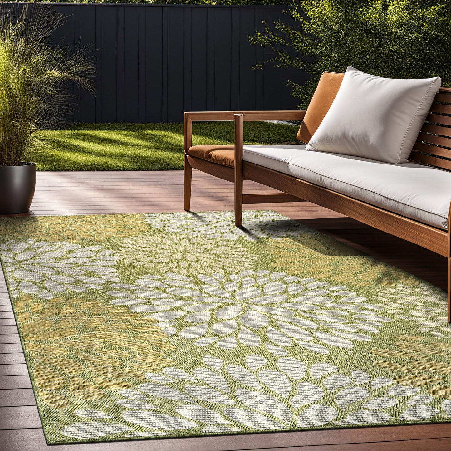 Beverly Rug Outdoor Rug 5x7 Modern Exotic Tropical Leaf Area Rugs for Indoor and Outdoor Patio Deck Porch Garden Water Resistant Washable Outside Carpet (5 x 7 Green)