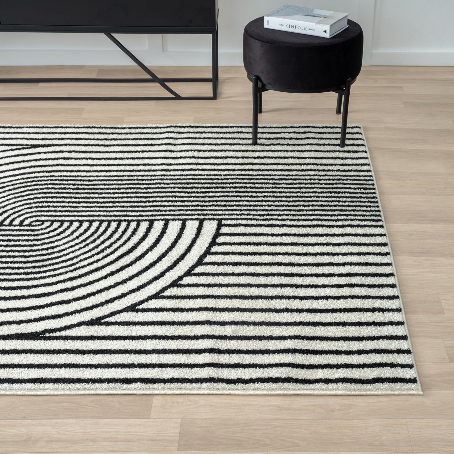 Abani Nuevo Collection Area Rug - Mid-Century Black & Ivory Arch Knot Design - 5' x 8' - for Living Room, Bedroom & Office