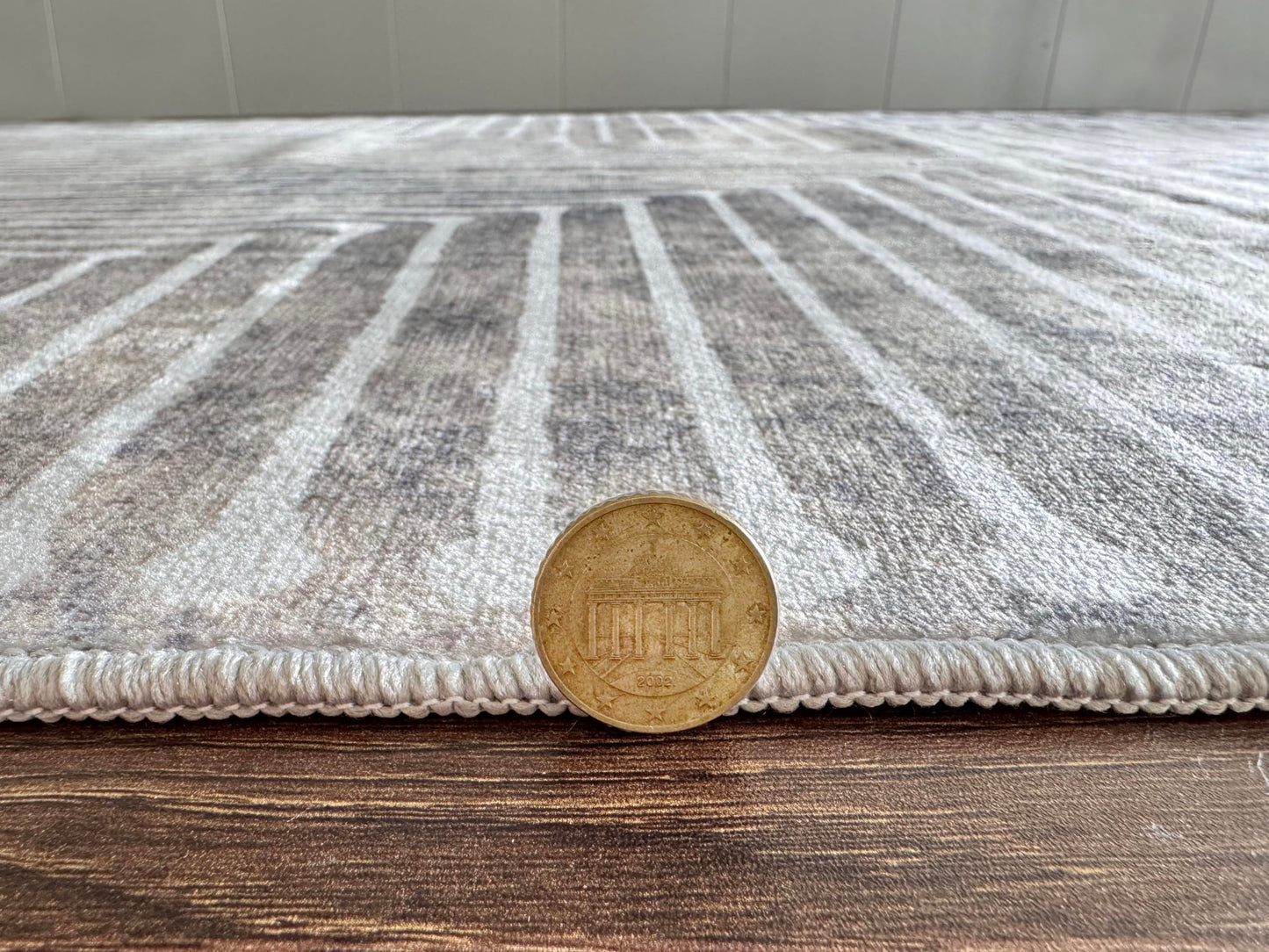GLN Rugs Contemporary - Ephesus - Machine Washable Runner Rug, Modern Washable, Non Slip, Low Pile Area Rug, Hallway, Bedroom, Kitchen Rug - Easy Clean (2'6" x 10' Lines Cream)
