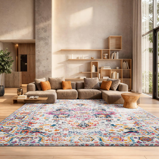 SAFAVIEH Area Rug 8x10 - Madison Collection - Large - Purple Pink Fuchsia & Ivory, Boho Chic Distressed Design, Non-Shedding & Easy Cleaning, Ideal for Living Room, Bedroom, Dining Space (MAD603R)