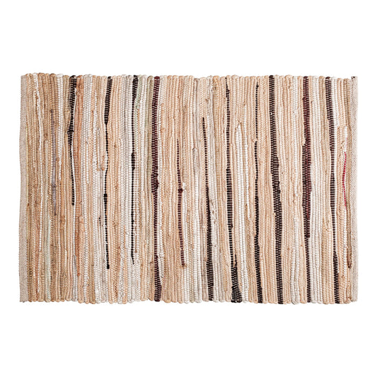 Cotton Hand Woven Chindi Rug 2x3 Feet - Beige, Decorative Soft Throw Indoor Floor Rag Rugs Ideal for Entryway, Kitchen, Kids Room | Durable Lightweight Neutral Home Space Dhurrie for Costal Décor