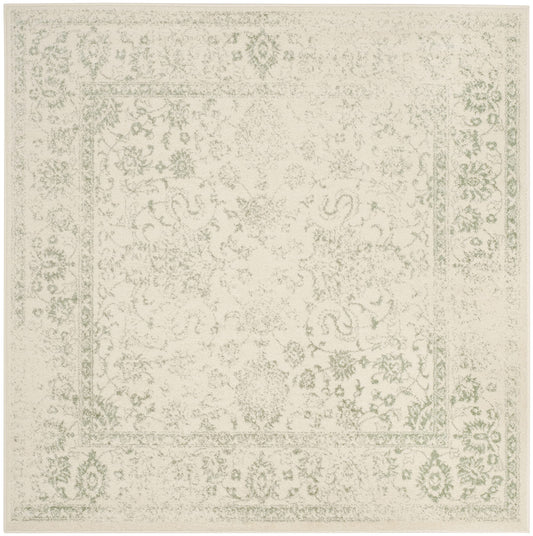 SAFAVIEH Adirondack Collection Area Rug - 6' Square, Ivory & Sage, Distressed Vintage Floral Design, Non-Shedding & Easy to Clean, Ideal for Living Room, Bedroom, Dining Space (ADR109V)