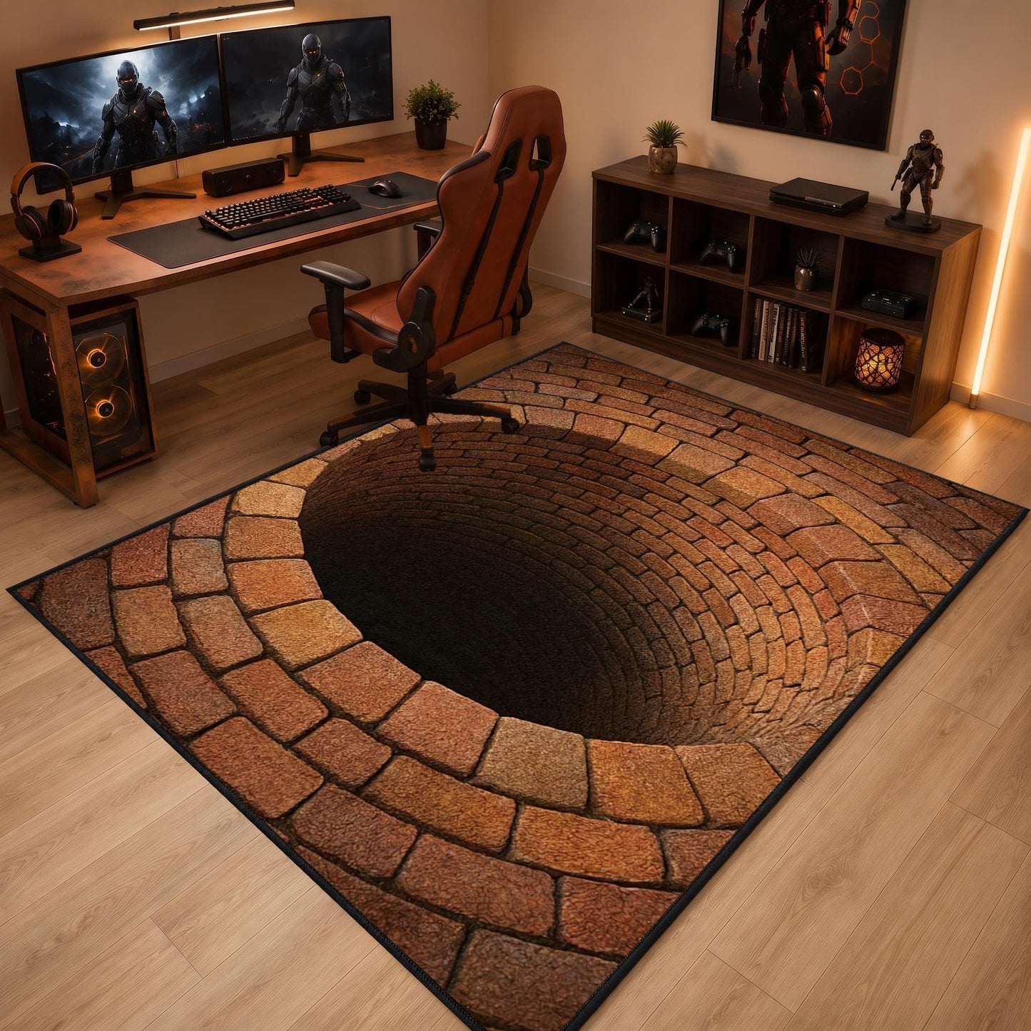CASAVAINE 3D Optical Illusion Vortex Rug 5'x7' Realistic Brick Well Hole Design, Soft Non-Slip Washable Area Rug for Living Room, Bedroom, Game Room Decor, Fun Modern Decor