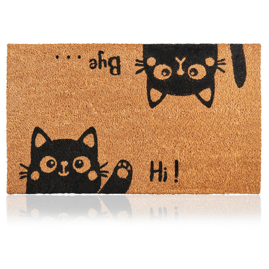 AMARU DOOR MATS - Coir Welcome Mat, Non-Slip, Hi-Bye Cat, 17 x 29 in