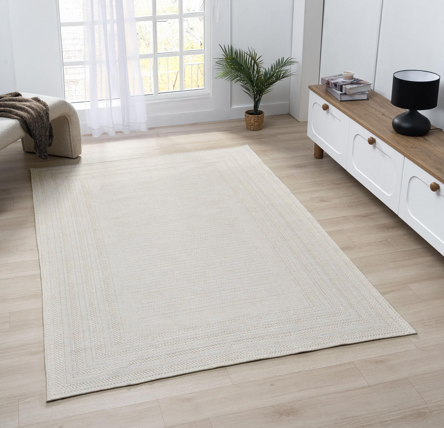 RUGGERRUGS Berry Easy Jute Indoor Outdoor Rug, 8x10 Neutral Bordered Jute Look, Weather Resistant, Easy Care, Lightweight Outdoor Farmhouse Carpet for Patio, Porch, Living Room (8' x 10', Ivory)