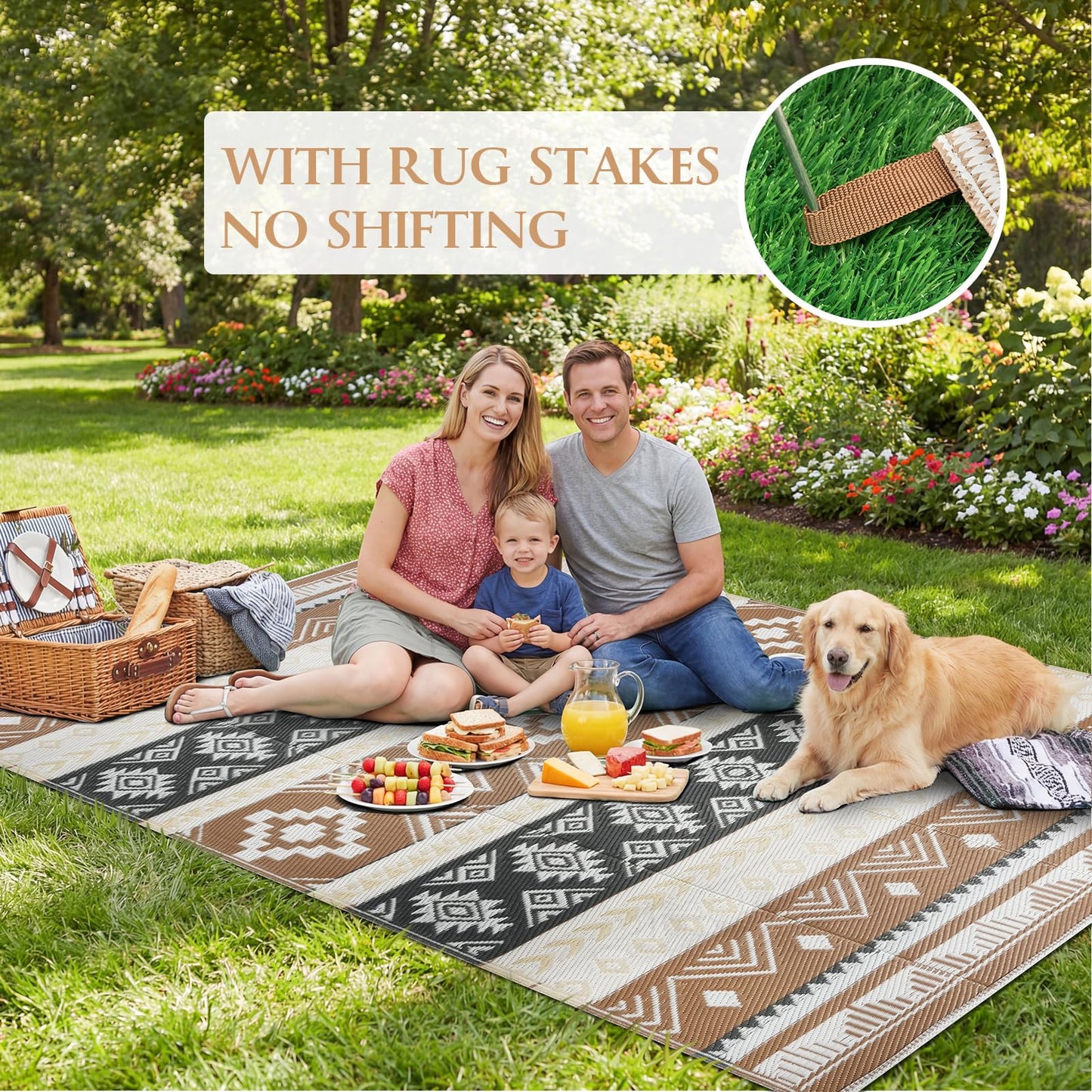 Outdoor Rug 5x8 ft Waterproof Reversible Plastic Straw Patio Camping Rug, Portable Indoor Outdoor RV Mat Carpet for Deck, Camper, Porch, Balcony, Backyard, Picnic, Brown