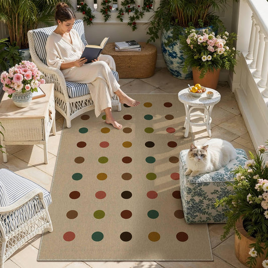 HUGEAR 3x5 Jute Outdoor Indoor Rug Washable Geometric Linen Textured Weave High Traffic Stain Resistant Non Slip Durable Carpet for Patio Deck Balcony Courtyard (Rainbow, 3' x 5')