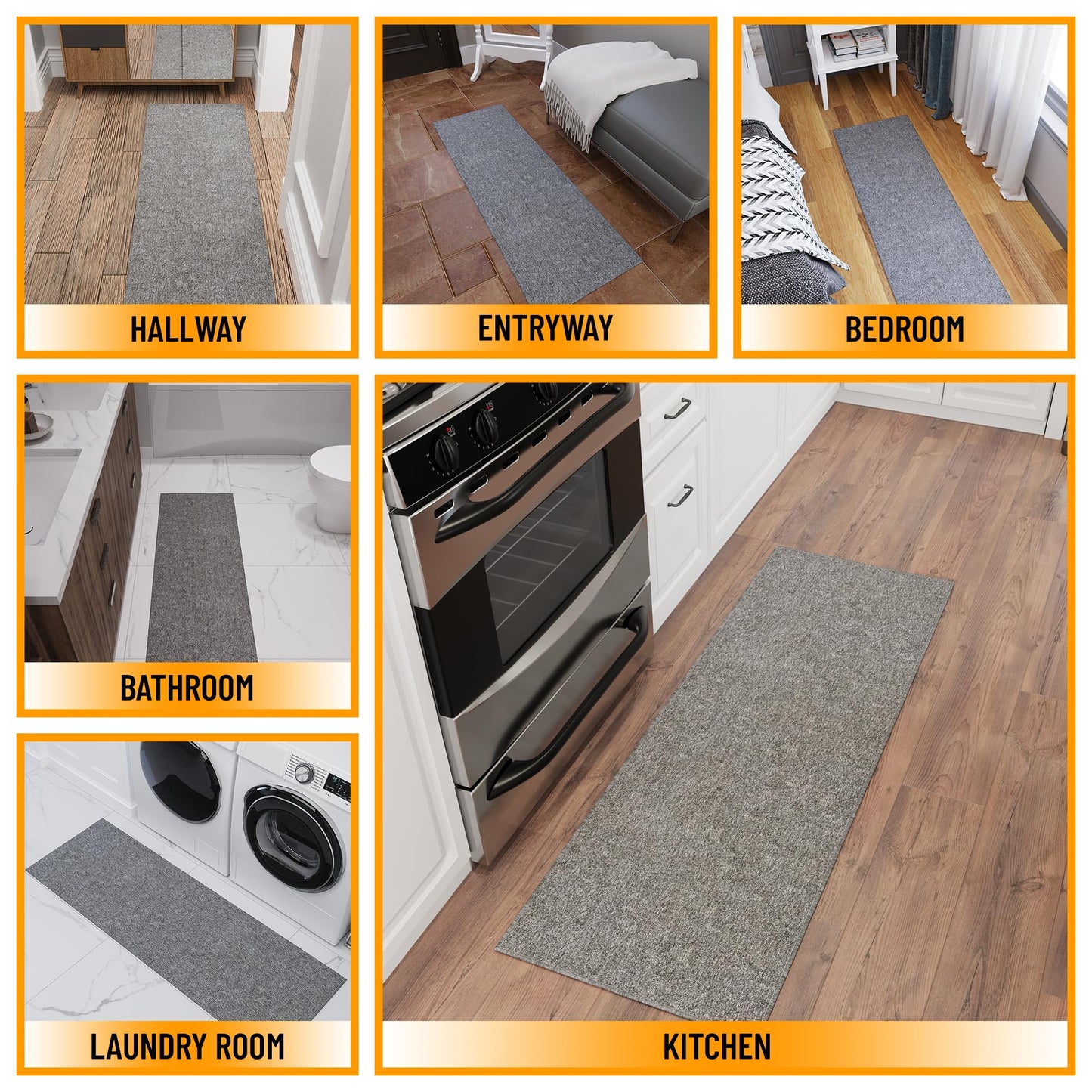 Ottomanson Door Mat Indoor Entryway Runner Rug – Non-Slip Durable Low-Pile Runner with Stain-Resistant Surface, 20" x 59", Gray