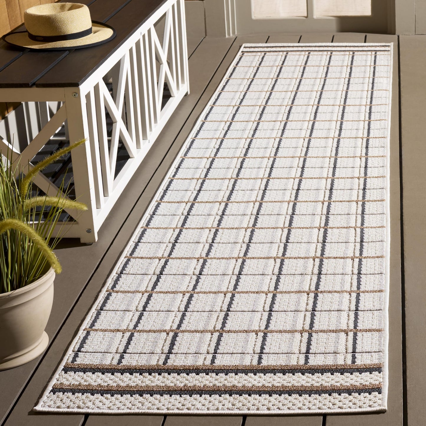 SAFAVIEH Washable Rug Outdoor Veranda Collection - 2'2" x 9' Runner, Ivory & Beige, Weather Resistant & Washable, Ideal for Patio, Backyard, Mudroom, Deck, Dining Space (VER592A)