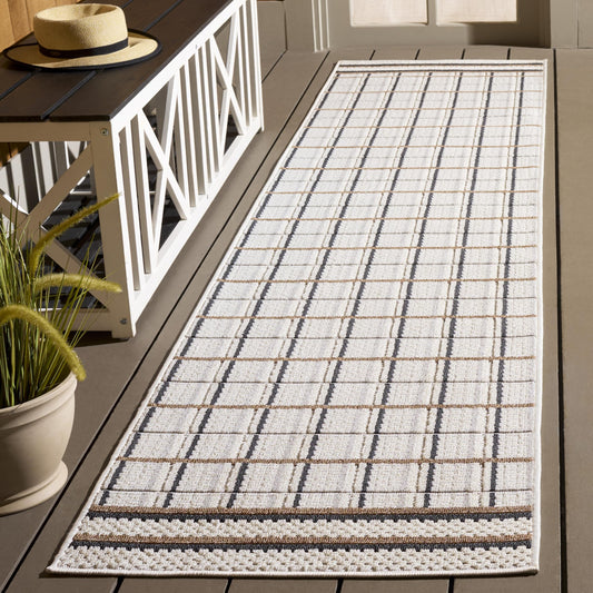 SAFAVIEH Washable Rug Outdoor Veranda Collection - 2'2" x 9' Runner, Ivory & Beige, Weather Resistant & Washable, Ideal for Patio, Backyard, Mudroom, Deck, Dining Space (VER592A)