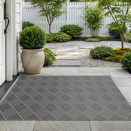 Front Door Mat Outside Entrance 31x47, Heavy Duty Non Slip, Outdoor Floor Mats Welcome Floor Doormat, Dirt Waterproof Exterior Entry Mats All Weather for Patio Entryway Kitchen Industral Bar Grey