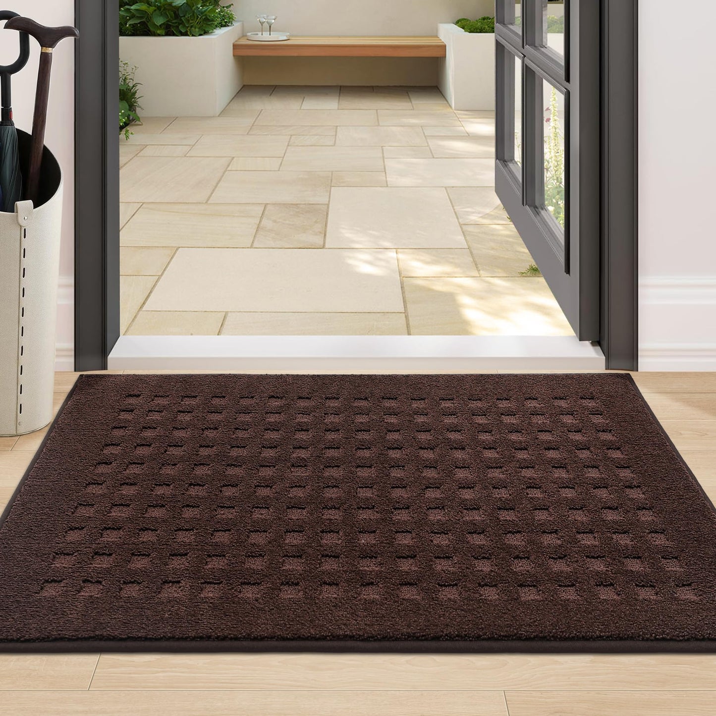 BEQHAUSE Dirt Trapper Door Mats 24"x36", Non-Slip Waffle Doormat Indoor Entrance Low-Profile, Dirt Resist and Absorbent Entryway Rugs Washable Inside Welcome Floor Mat for Front Back Door, Dark Brown