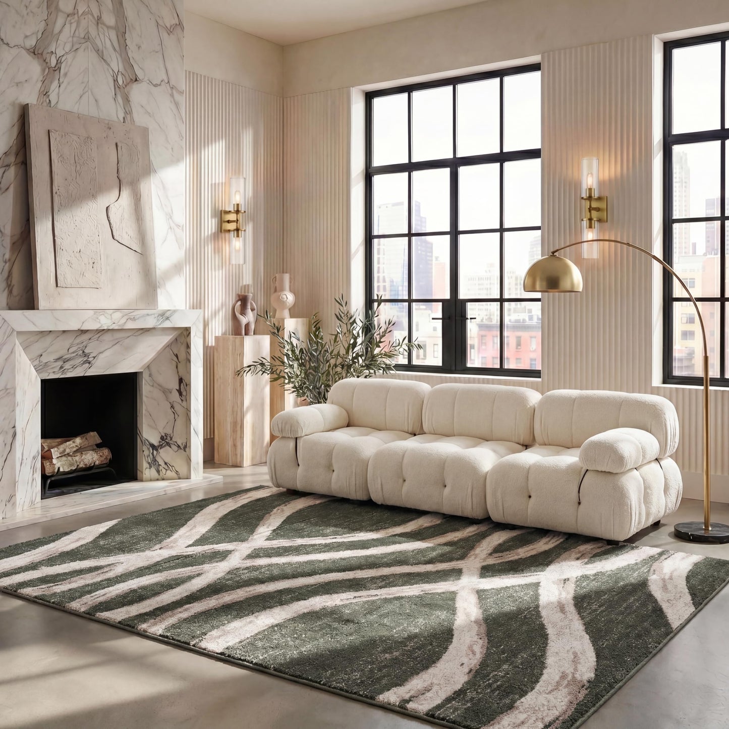 SAFAVIEH Area Rug 8x10 - Adirondack Collection - Large - Dark Green & Ivory, Modern Wave Design, Non-Shedding & Easy to Clean, Ideal for Living Room, Bedroom, Dining Space (ADR125Y)