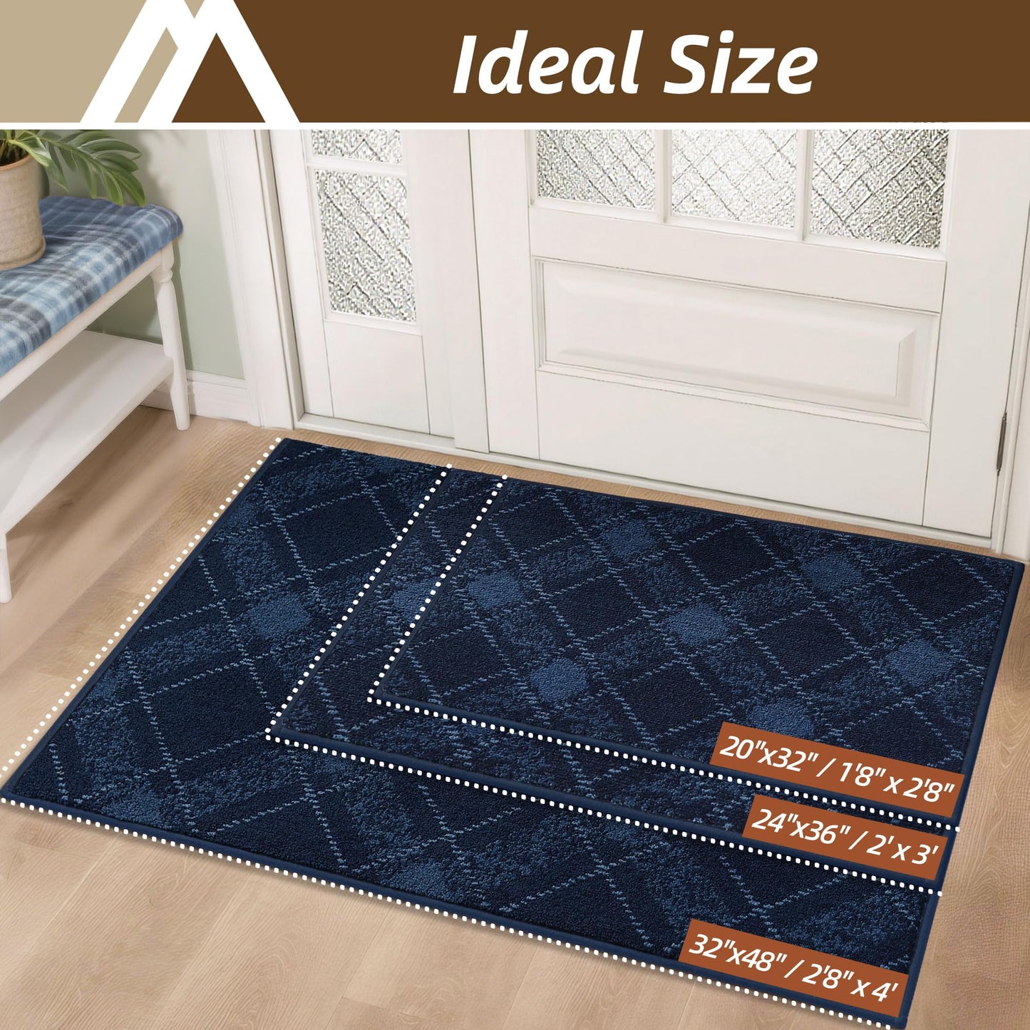 COSY HOMEER Door Mat Non-Slip, Soft Absorbent TPR Backing Doormat for Front Door Inside Entrance, Washable Low Profile Mats for Pets & Family, 20" x 32", Navy Blue