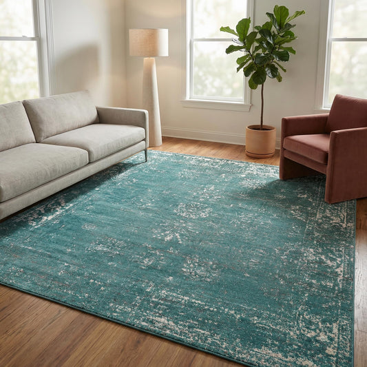 Unique Loom Sofia Collection Area Rug - Casino (6' 1" Square Turquoise/Ivory)