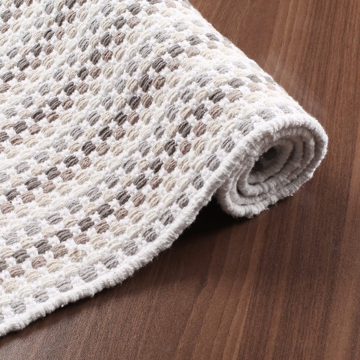 Cotton Chalk Stripe Woven Area Rug 2x3 Feet - Grey Beige, Farmhouse Soft & Durable Decorative Washable Floor Rugs Ideal for Entryway, Bedroom, Kitchen | Linen Small Nersery Space Reversible Door Mats