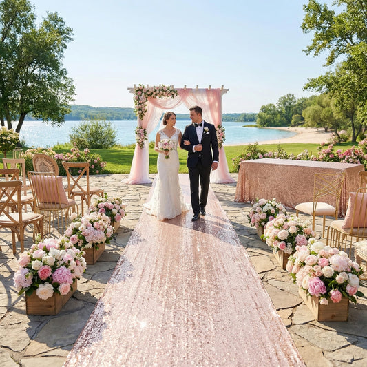 Sequin Aisle Runners 4ft x 15ft Rose Gold Aisle Runner Bridal Carpet Runner for Wedding Ceremony Decor