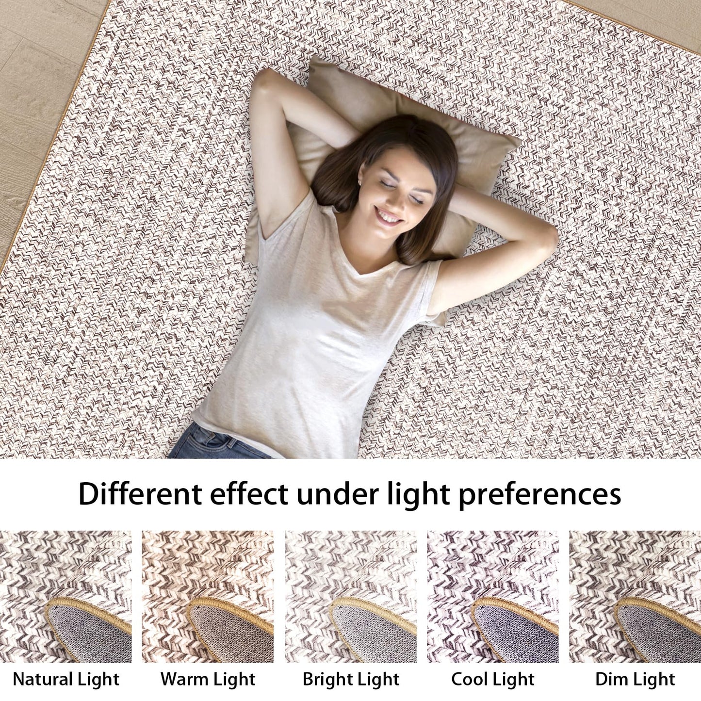 ROYHOME 9x12 Area Rug Large Machine Washable Rug for Living Room Print Braided Accent Rug Stain Resistant Non-Slip Carpet Farmhouse Solid Printed Textured Floor Cover for Home Decor, Beige/Grey
