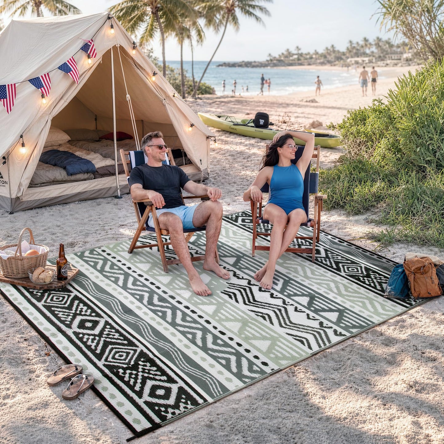 Lahome Outdoor Rug Waterproof, 5x8ft Reversible Outdoor Plastic Straw Rug for Camping, RV Patio Rugs Outside Carpet for Porch Deck Backyard Balcony Picnic(Grey/Black,5'x 8')