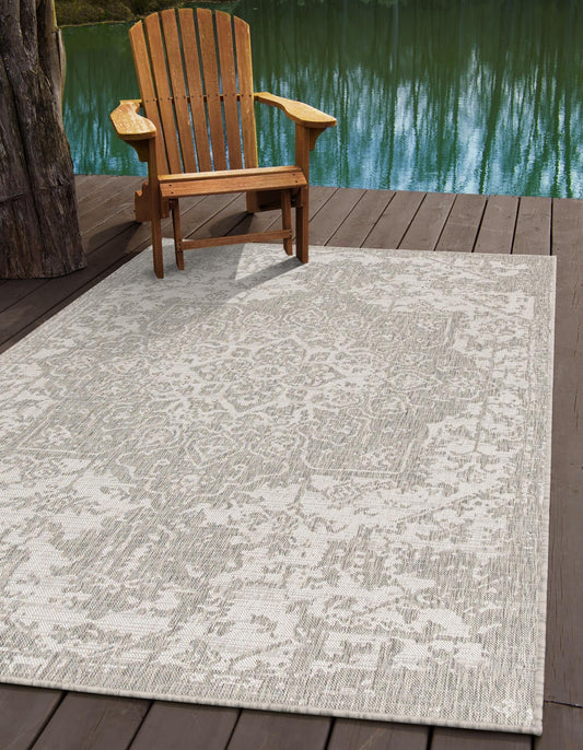 Unique Loom Jill Zarin Outdoor Collection Area Rug - Dubai (10' 8'' Square, Gray/ Ivory)