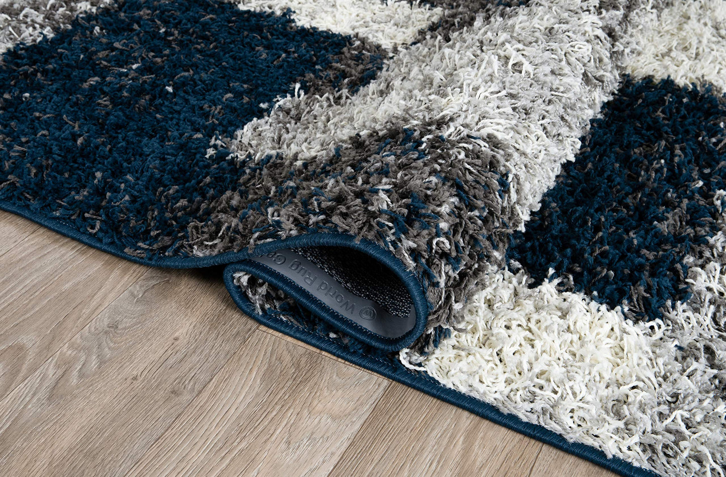 Rugshop Navy Distressed Modern Boxes Plush Shag Area Rug — Non-Shedding Soft for Living Room, Dining Room and Bedroom, 5' x 7'