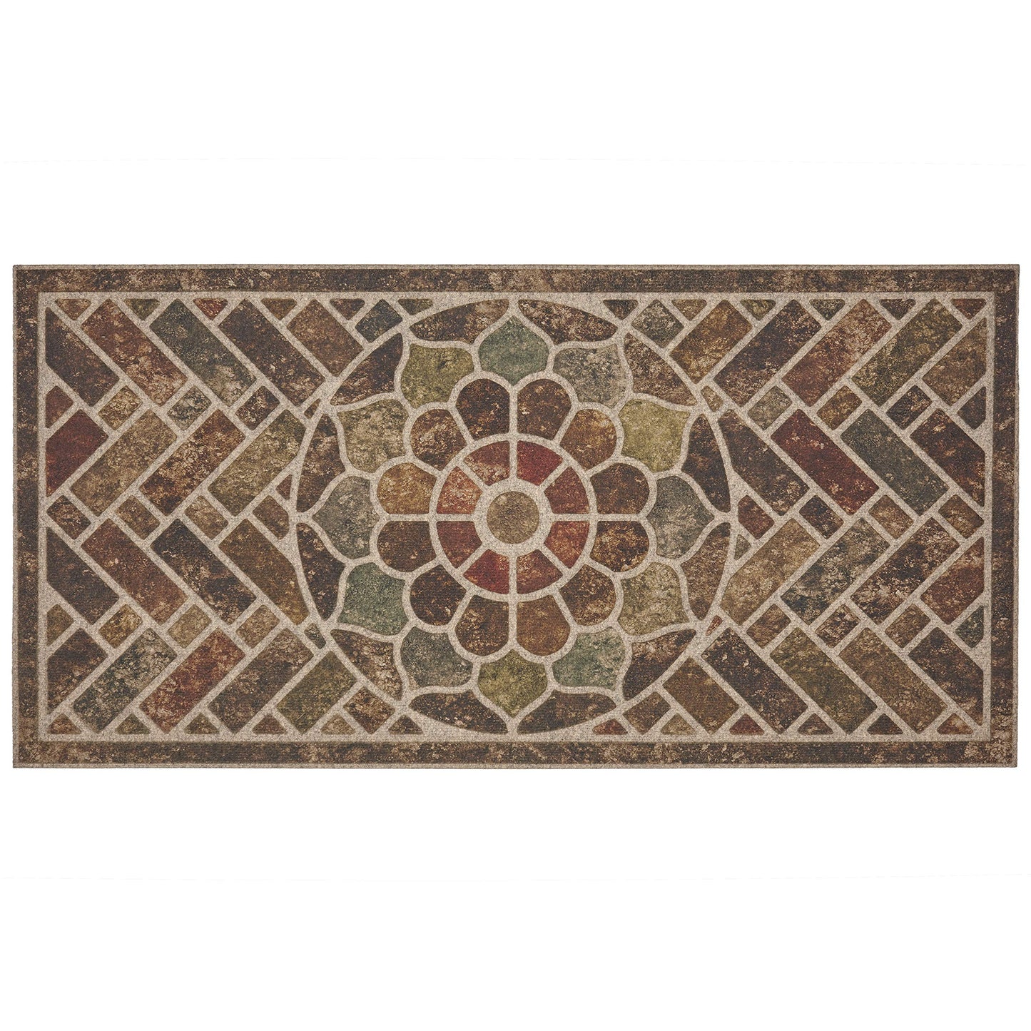 Mohawk Home Entryway Door Mat 2' x 4' All Weather Doormat Outdoor Non Slip Recycled Rubber, Ornamental Brick Brown