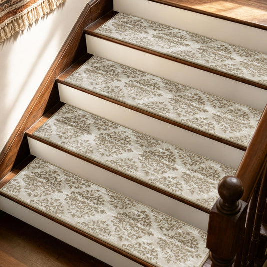 JSEI Stair Treads for Wooden Steps, 15 Pack 8" X 30" Non-Slip Machine Washable Carpet Stair Treads with TPE Backing, Indoor Stair Rug Runner for Kids Elders & Pets, Polyester, Light Beige/Brwon