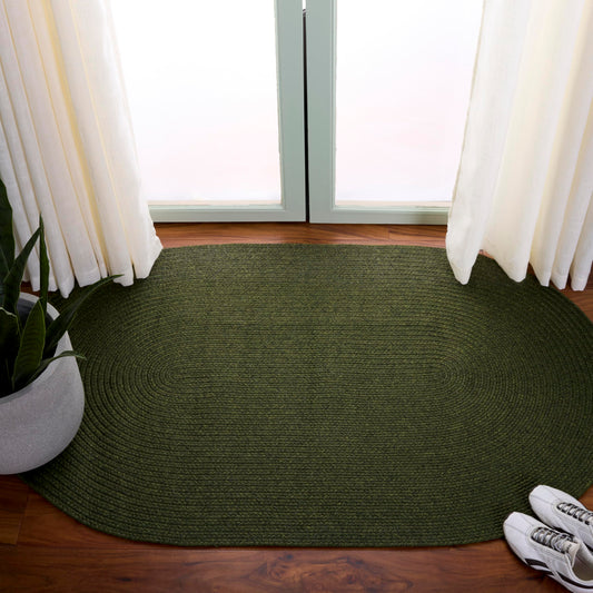 SAFAVIEH Washable Rug Outdoor Braided Collection - 3' x 5' Oval, Green, Handmade & Reversible, Non-Shedding & Easy to Clean, Ideal for Patio, Backyard, Mudroom (BRD315A)