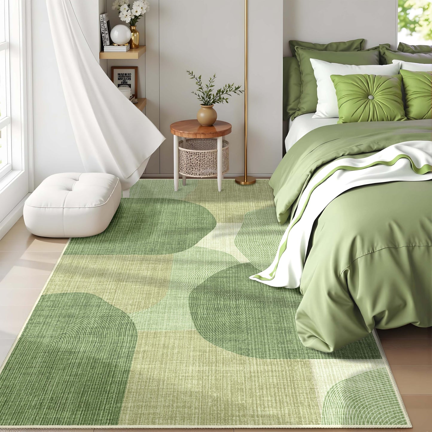 Castage Modern Rug 3x5 Washable Area Rugs for Bedroom Living Room Entryway Bedside,Small Boho Abstract Geometric Non Slip Carpet,Green