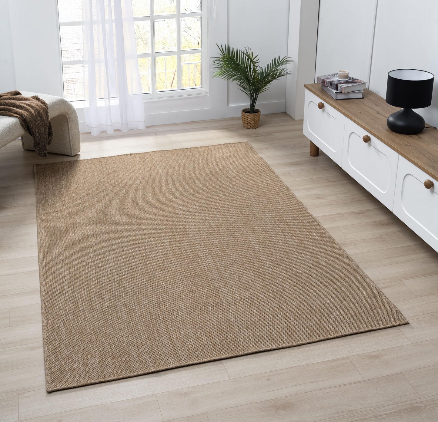 RUGGERRUGS Angela Easy Jute Indoor Outdoor Rug, 8x10 Neutral Solid Jute Look, Polyester, Durable, Easy Care Outdoor Farmhouse Carpet for Patio, Porch, Living Room (8' x 10', Natural)