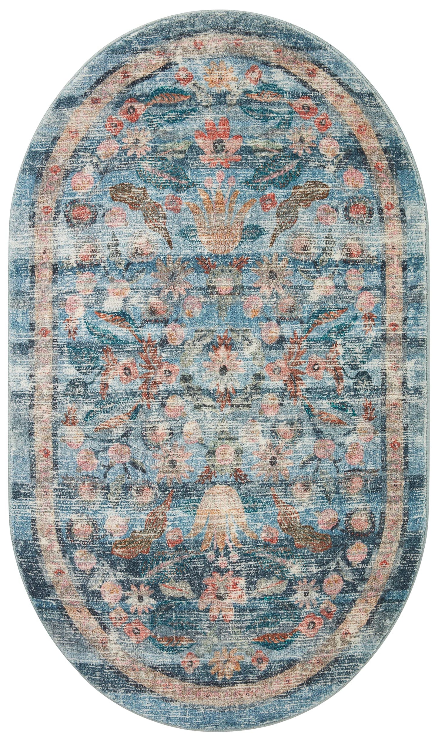 Loloi Rifle Paper Co. Courtyard Collection COU-03 Blue/Multi 7'-6" x 9'-6" Area Rug feat. CloudPile