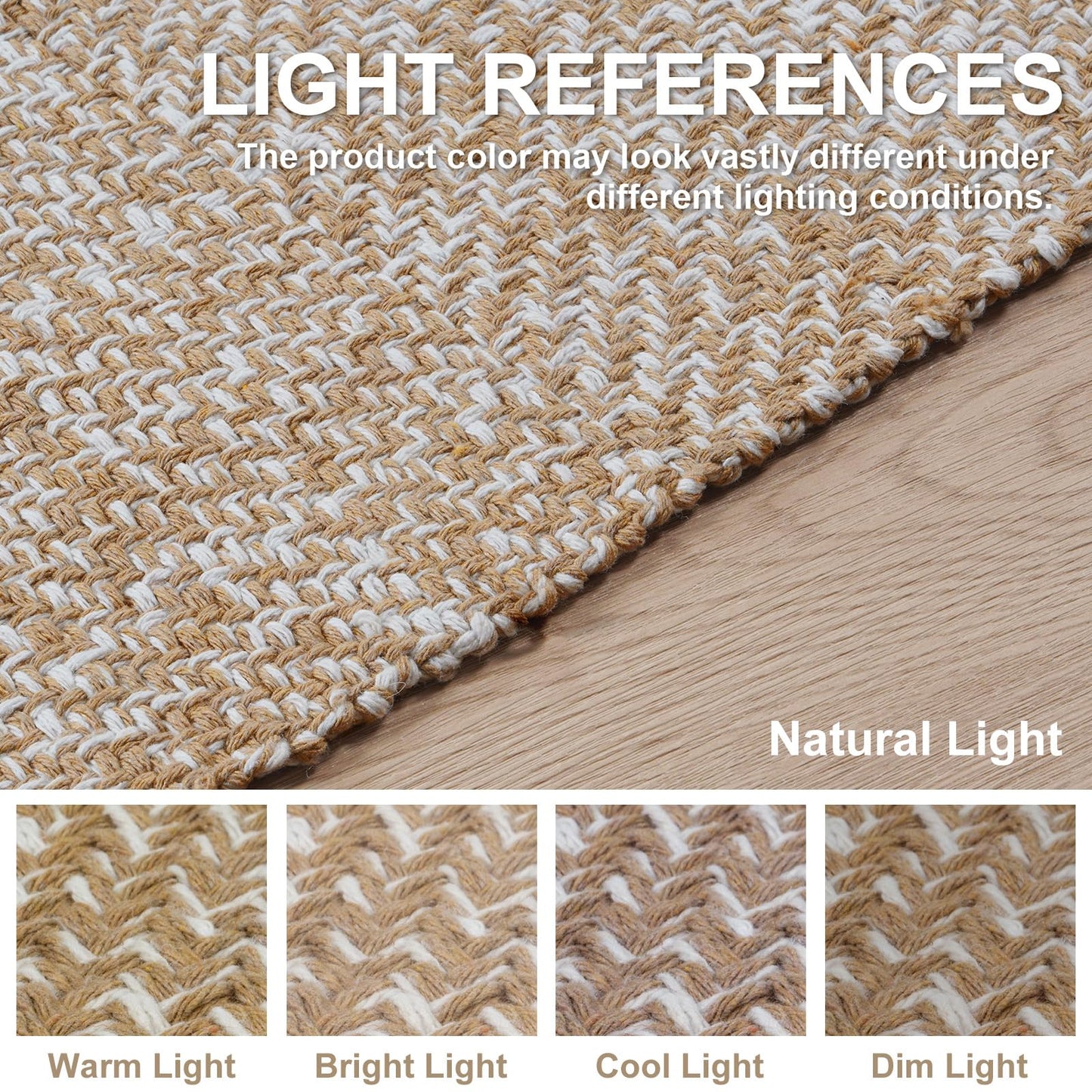 Collive Comfy Area Rug 4' x 6', Tan/Cream Woven Cotton Bedroom Rugs, Modern Indoor Accent Rug Floor Carpet with Tassel for Living Room, Nursery Room, Dining Room, Bedside, Office, Patio Decor