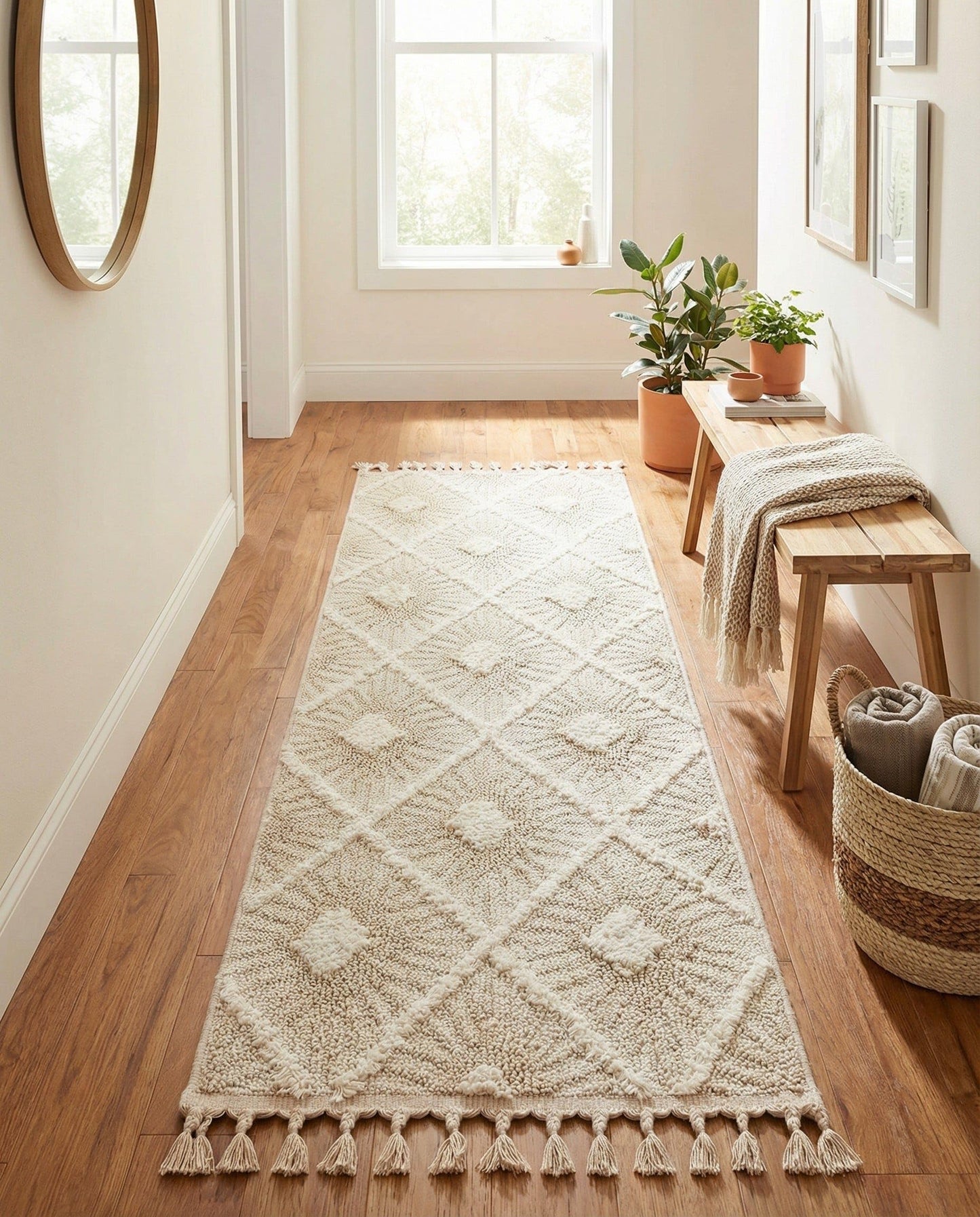 Rugs.com Boho Collection Rug – 6 Ft Runner Ivory Medium-Pile Rug Perfect for Hallways, Entryways