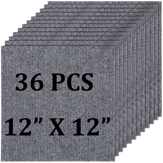 LISHIEN 36 Pcs Carpet Tiles Peel and Stick 12”x 12” Self Adhesive Carpet Squares, Anti-Slip Grey Carpet Floor Tiles for Bedroom Living Room Indoor Outdoor